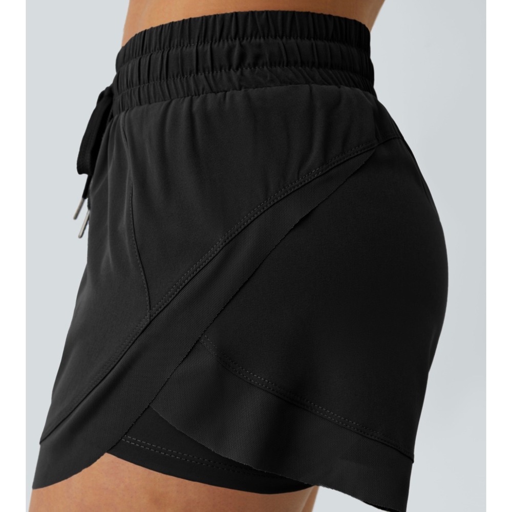Halara Black Mid Rise Drawstring Contrast Mesh 2-in-1 Flowy Running Shorts 3in S - Picture 5 of 11